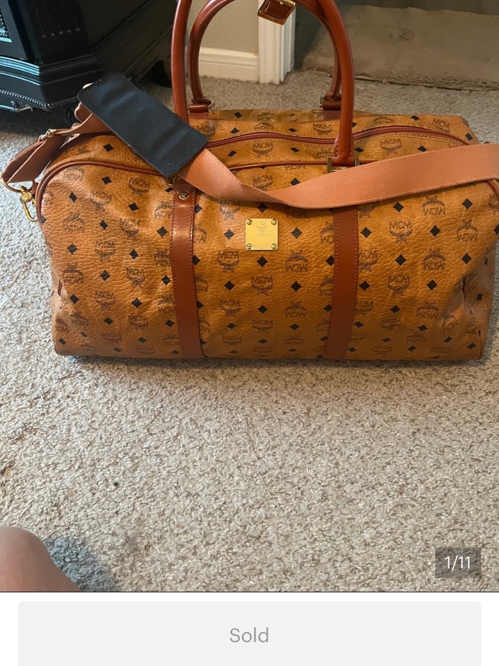 MCM Cognac Monogrammed Visetos Backpack with Gold Hardware